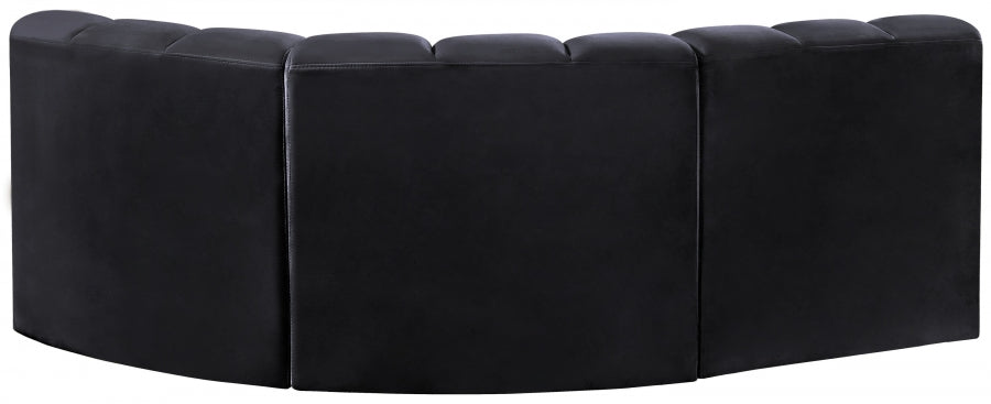 Meridian Furniture - Arc Velvet Modular Sofa in Black - 103Black-S3A - GreatFurnitureDeal