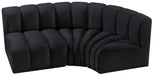 Meridian Furniture - Arc Velvet Modular Sofa in Black - 103Black-S3A - GreatFurnitureDeal