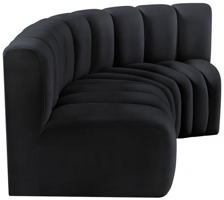 Meridian Furniture - Arc Velvet Modular Sofa in Black - 103Black-S3A - GreatFurnitureDeal