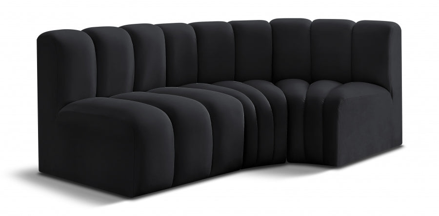 Meridian Furniture - Arc Velvet Modular Sofa in Black - 103Black-S3A - GreatFurnitureDeal