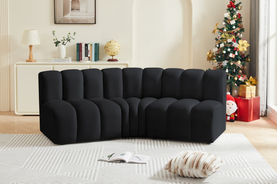 Meridian Furniture - Arc Velvet Modular Sofa in Black - 103Black-S3B - GreatFurnitureDeal