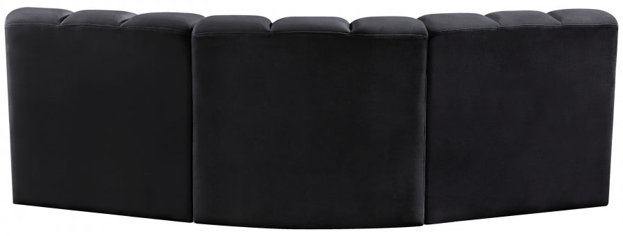 Meridian Furniture - Arc Velvet Modular Sofa in Black - 103Black-S3B - GreatFurnitureDeal