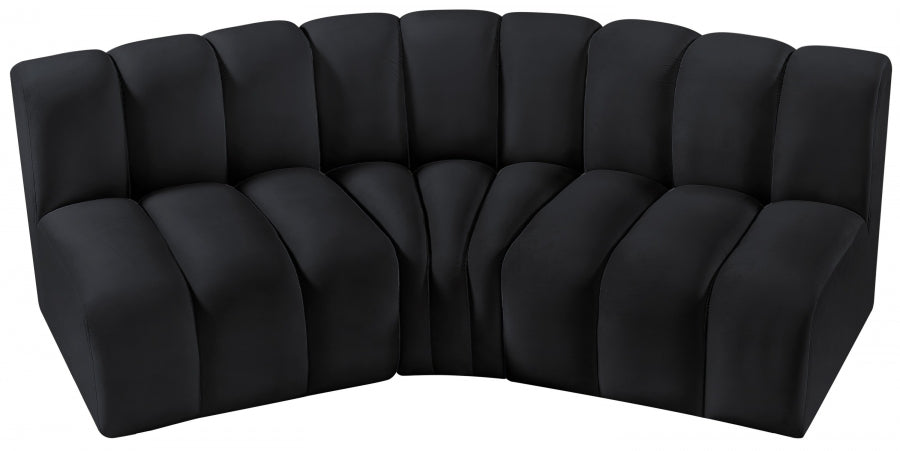 Meridian Furniture - Arc Velvet Modular Sofa in Black - 103Black-S3B - GreatFurnitureDeal