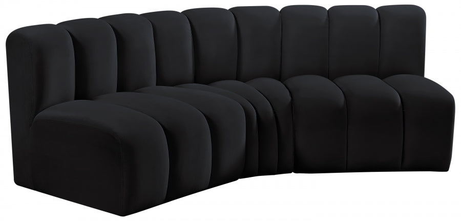 Meridian Furniture - Arc Velvet Modular Sofa in Black - 103Black-S3B - GreatFurnitureDeal