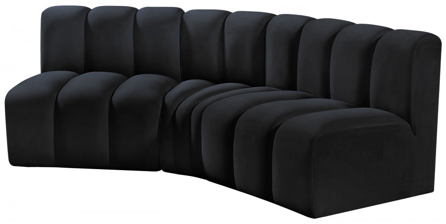 Meridian Furniture - Arc Velvet Modular Sofa in Black - 103Black-S3B - GreatFurnitureDeal