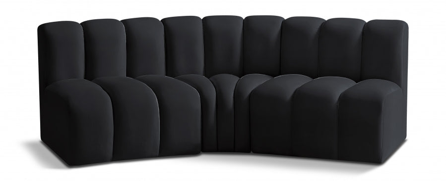 Meridian Furniture - Arc Velvet Modular Sofa in Black - 103Black-S3B - GreatFurnitureDeal