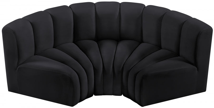 Meridian Furniture - Arc Velvet Modular Sofa in Black - 103Black-S3C - GreatFurnitureDeal