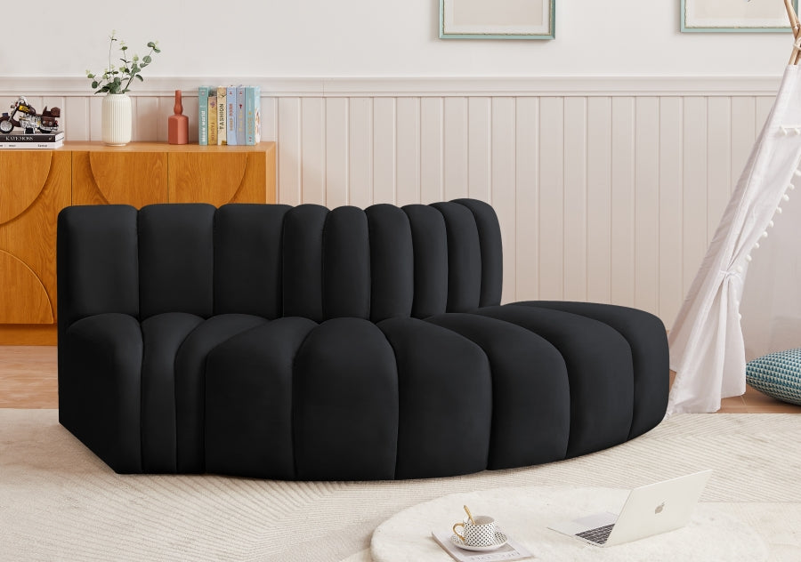 Meridian Furniture - Arc Velvet Modular Sofa in Black - 103Black-S3E - GreatFurnitureDeal