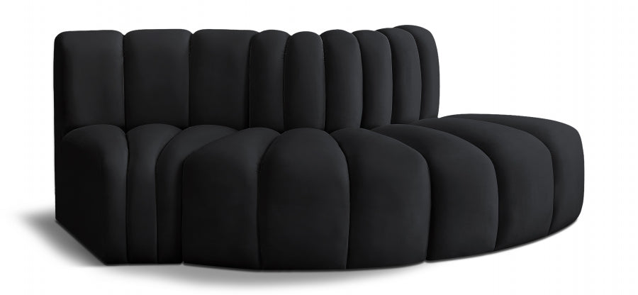 Meridian Furniture - Arc Velvet Modular Sofa in Black - 103Black-S3E - GreatFurnitureDeal