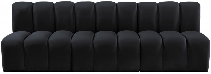 Meridian Furniture - Arc Velvet Modular Sofa in Black - 103Black-S3F - GreatFurnitureDeal