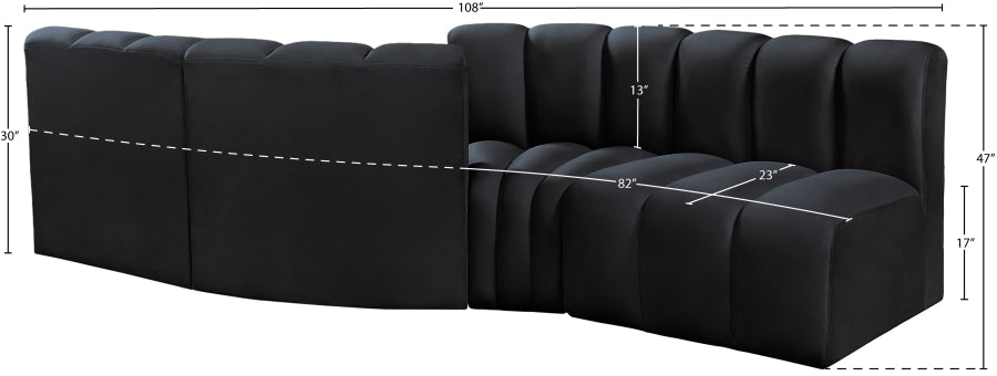 Meridian Furniture - Arc Velvet 4 Piece Sectional in Black - 103Black-S4A - GreatFurnitureDeal