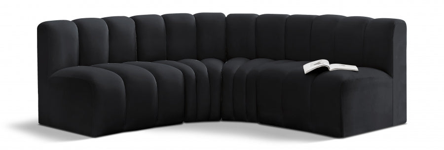 Meridian Furniture - Arc Velvet 4 Piece Sectional in Black - 103Black-S4B - GreatFurnitureDeal