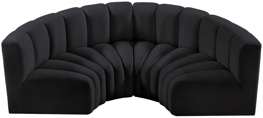 Meridian Furniture - Arc Velvet 4 Piece Sectional in Black - 103Black-S4C - GreatFurnitureDeal