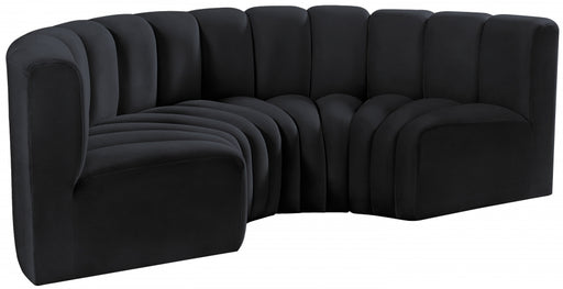 Meridian Furniture - Arc Velvet 4 Piece Sectional in Black - 103Black-S4C - GreatFurnitureDeal