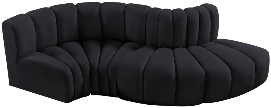 Meridian Furniture - Arc Velvet 4 Piece Sectional in Black - 103Black-S4D - GreatFurnitureDeal