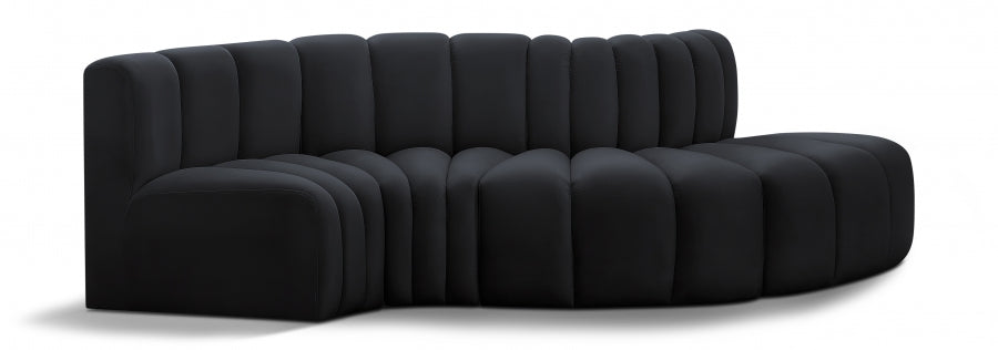 Meridian Furniture - Arc Velvet 4 Piece Sectional in Black - 103Black-S4D - GreatFurnitureDeal