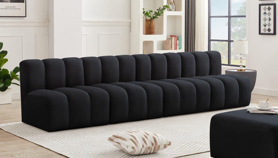 Meridian Furniture - Arc Velvet 4 Piece Sectional in Black - 103Black-S4E - GreatFurnitureDeal