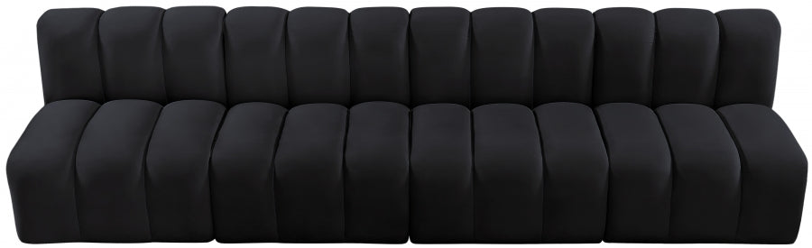 Meridian Furniture - Arc Velvet 4 Piece Sectional in Black - 103Black-S4E - GreatFurnitureDeal