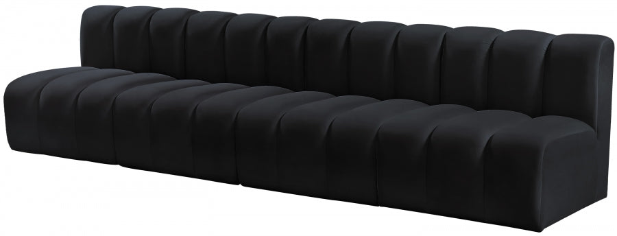 Meridian Furniture - Arc Velvet 4 Piece Sectional in Black - 103Black-S4E - GreatFurnitureDeal