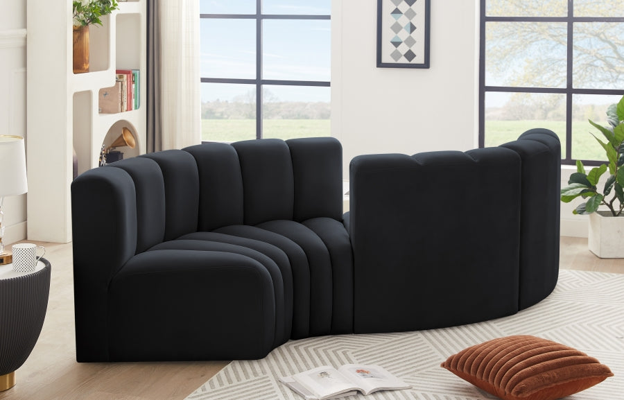 Meridian Furniture - Arc Velvet 4 Piece Sectional in Black - 103Black-S4F - GreatFurnitureDeal