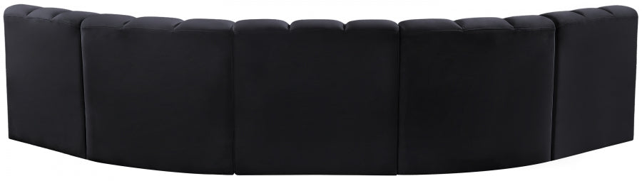 Meridian Furniture - Arc Velvet 5 Piece Sectional in Black - 103Black-S5A - GreatFurnitureDeal