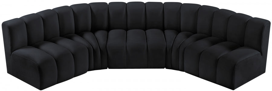 Meridian Furniture - Arc Velvet 5 Piece Sectional in Black - 103Black-S5A - GreatFurnitureDeal