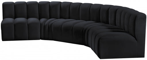 Meridian Furniture - Arc Velvet 5 Piece Sectional in Black - 103Black-S5A - GreatFurnitureDeal