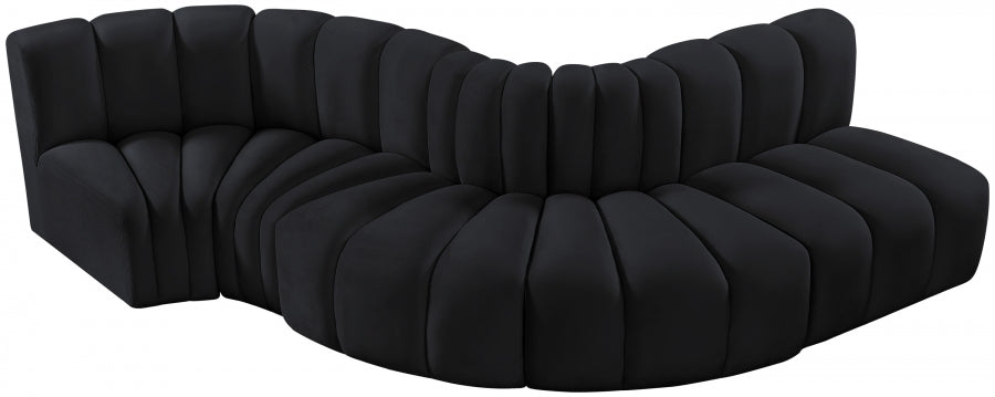 Meridian Furniture - Arc Velvet 5 Piece Sectional in Black - 103Black-S5B - GreatFurnitureDeal