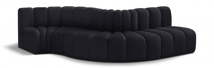 Meridian Furniture - Arc Velvet 5 Piece Sectional in Black - 103Black-S5B - GreatFurnitureDeal