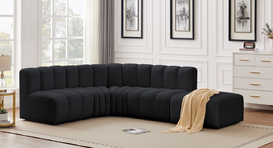 Meridian Furniture - Arc Velvet 5 Piece Sectional in Black - 103Black-S5C - GreatFurnitureDeal