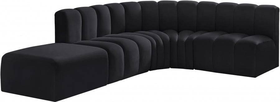 Meridian Furniture - Arc Velvet 5 Piece Sectional in Black - 103Black-S5C - GreatFurnitureDeal