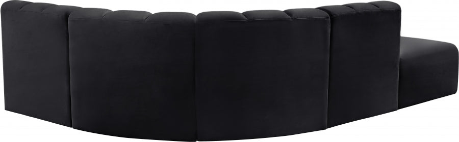 Meridian Furniture - Arc Velvet 5 Piece Sectional in Black - 103Black-S5C - GreatFurnitureDeal