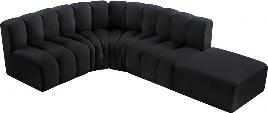 Meridian Furniture - Arc Velvet 5 Piece Sectional in Black - 103Black-S5C - GreatFurnitureDeal