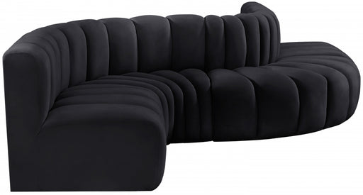 Meridian Furniture - Arc Velvet 6 Piece Sectional in Black - 103Black-S6A - GreatFurnitureDeal