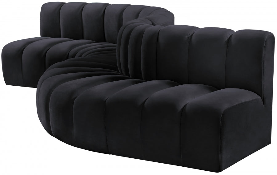 Meridian Furniture - Arc Velvet 6 Piece Sectional in Black - 103Black-S6A - GreatFurnitureDeal