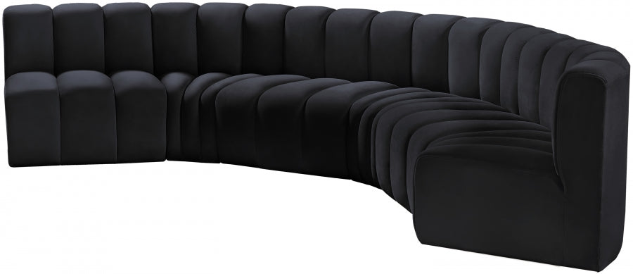 Meridian Furniture - Arc Velvet 6 Piece Sectional in Black - 103Black-S6B - GreatFurnitureDeal