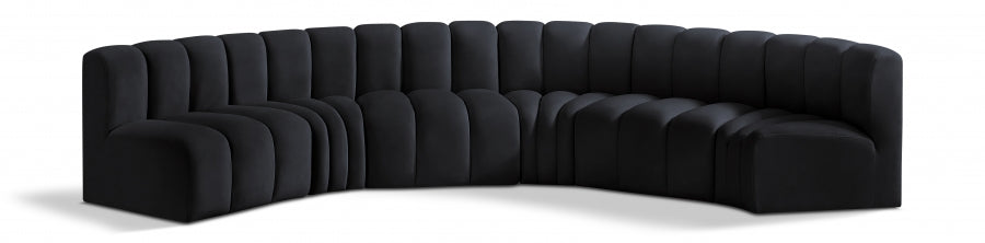 Meridian Furniture - Arc Velvet 6 Piece Sectional in Black - 103Black-S6B - GreatFurnitureDeal