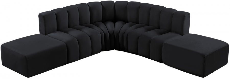 Meridian Furniture - Arc Velvet 6 Piece Sectional in Black - 103Black-S6C - GreatFurnitureDeal