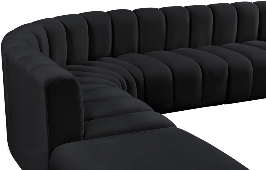 Meridian Furniture - Arc Velvet 6 Piece Sectional in Black - 103Black-S6C - GreatFurnitureDeal