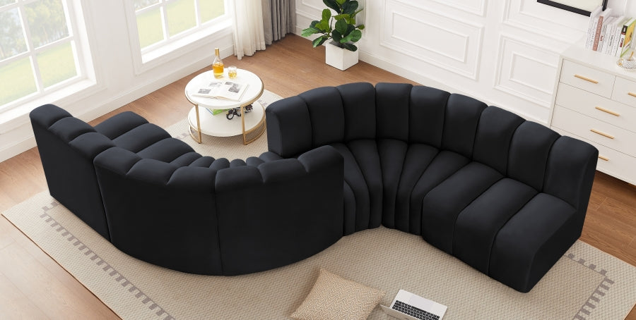 Meridian Furniture - Arc Velvet 6 Piece Sectional in Black - 103Black-S6D - GreatFurnitureDeal