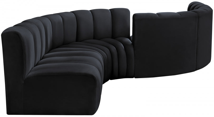 Meridian Furniture - Arc Velvet 6 Piece Sectional in Black - 103Black-S6D - GreatFurnitureDeal