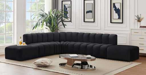 Meridian Furniture - Arc Velvet 7 Piece Sectional in Black - 103Black-S7A - GreatFurnitureDeal