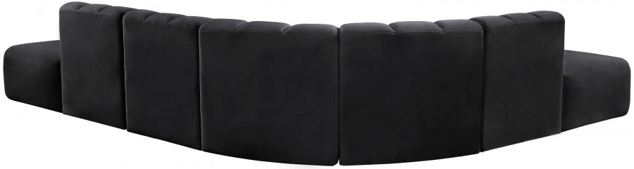 Meridian Furniture - Arc Velvet 7 Piece Sectional in Black - 103Black-S7A - GreatFurnitureDeal