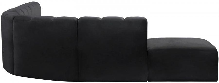 Meridian Furniture - Arc Velvet 7 Piece Sectional in Black - 103Black-S7A - GreatFurnitureDeal