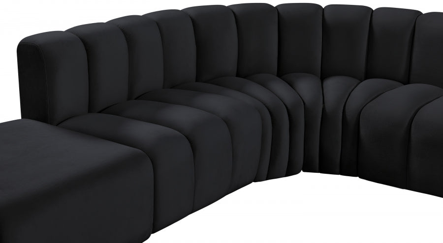 Meridian Furniture - Arc Velvet 7 Piece Sectional in Black - 103Black-S7A - GreatFurnitureDeal