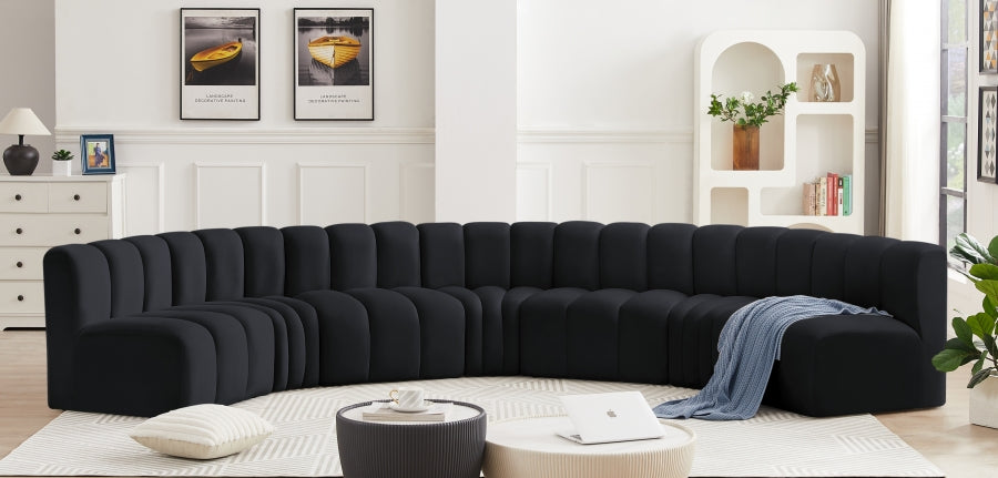 Meridian Furniture - Arc Velvet 7 Piece Sectional in Black - 103Black-S7B - GreatFurnitureDeal