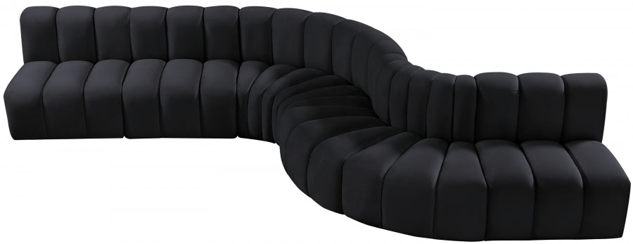 Meridian Furniture - Arc Velvet 7 Piece Sectional in Black - 103Black-S7C