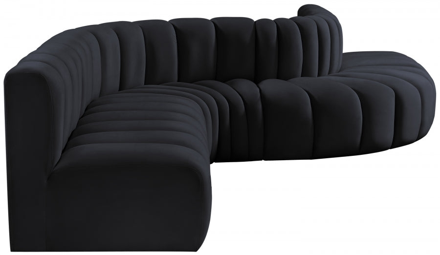 Meridian Furniture - Arc Velvet 7 Piece Sectional in Black - 103Black-S7C