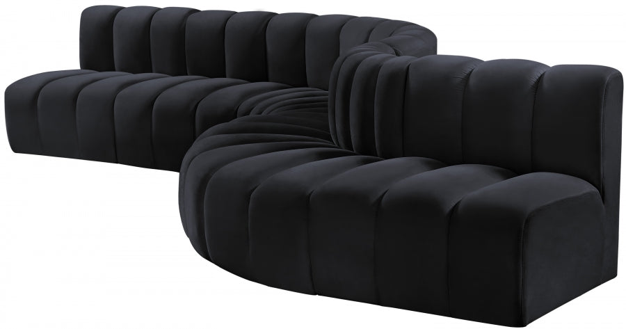 Meridian Furniture - Arc Velvet 7 Piece Sectional in Black - 103Black-S7C