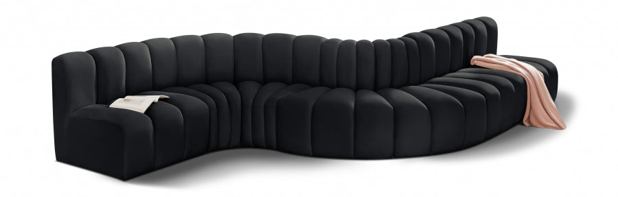 Meridian Furniture - Arc Velvet 7 Piece Sectional in Black - 103Black-S7C